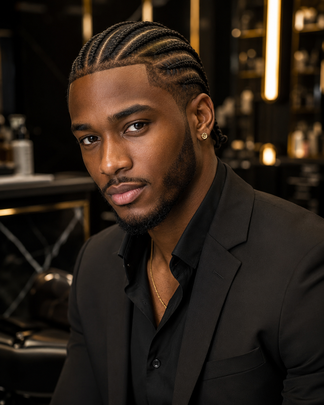 Man in black suit — Men Braids precision styling at Maison of Braids