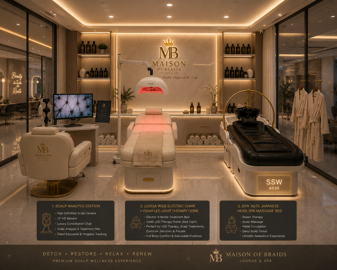 Big white sofa in the signature relaxation lounge at Maison of Braids
