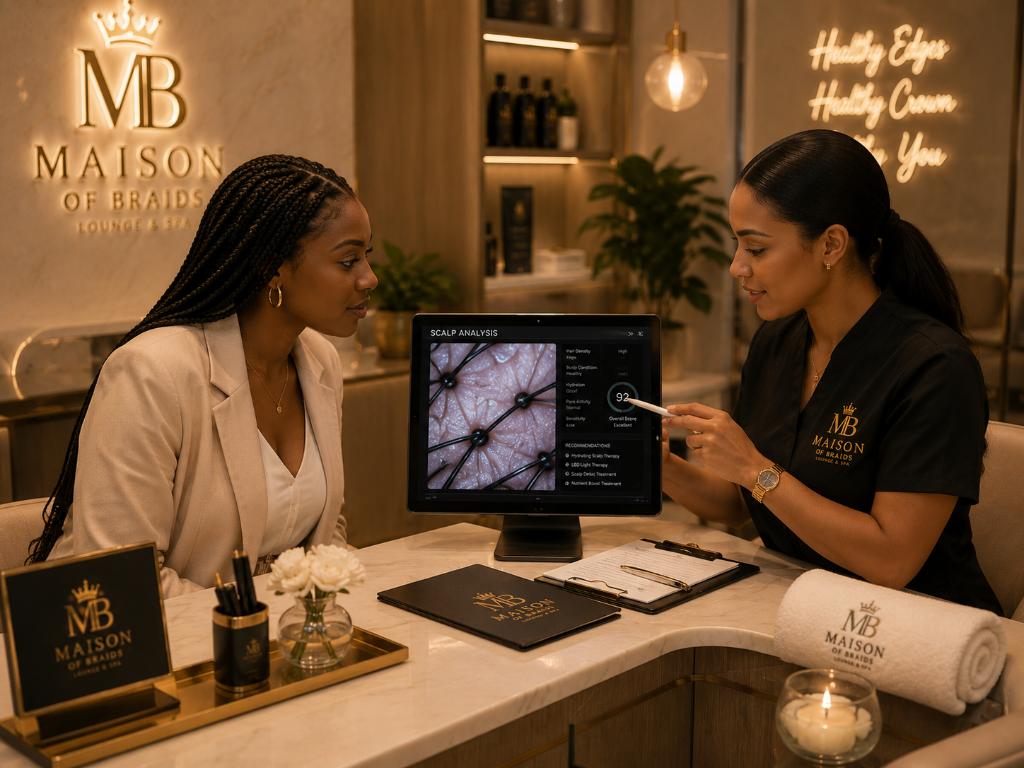 Luxury scalp analysis consultation at Maison of Braids